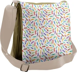 Lunarable Reptile Messenger Bag, Colorful Lizards Animals, Unisex Cross-body
