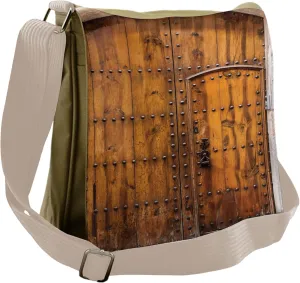 Lunarable Rustic Messenger Bag, Old Closed Doorway Picture, Unisex Cross-body