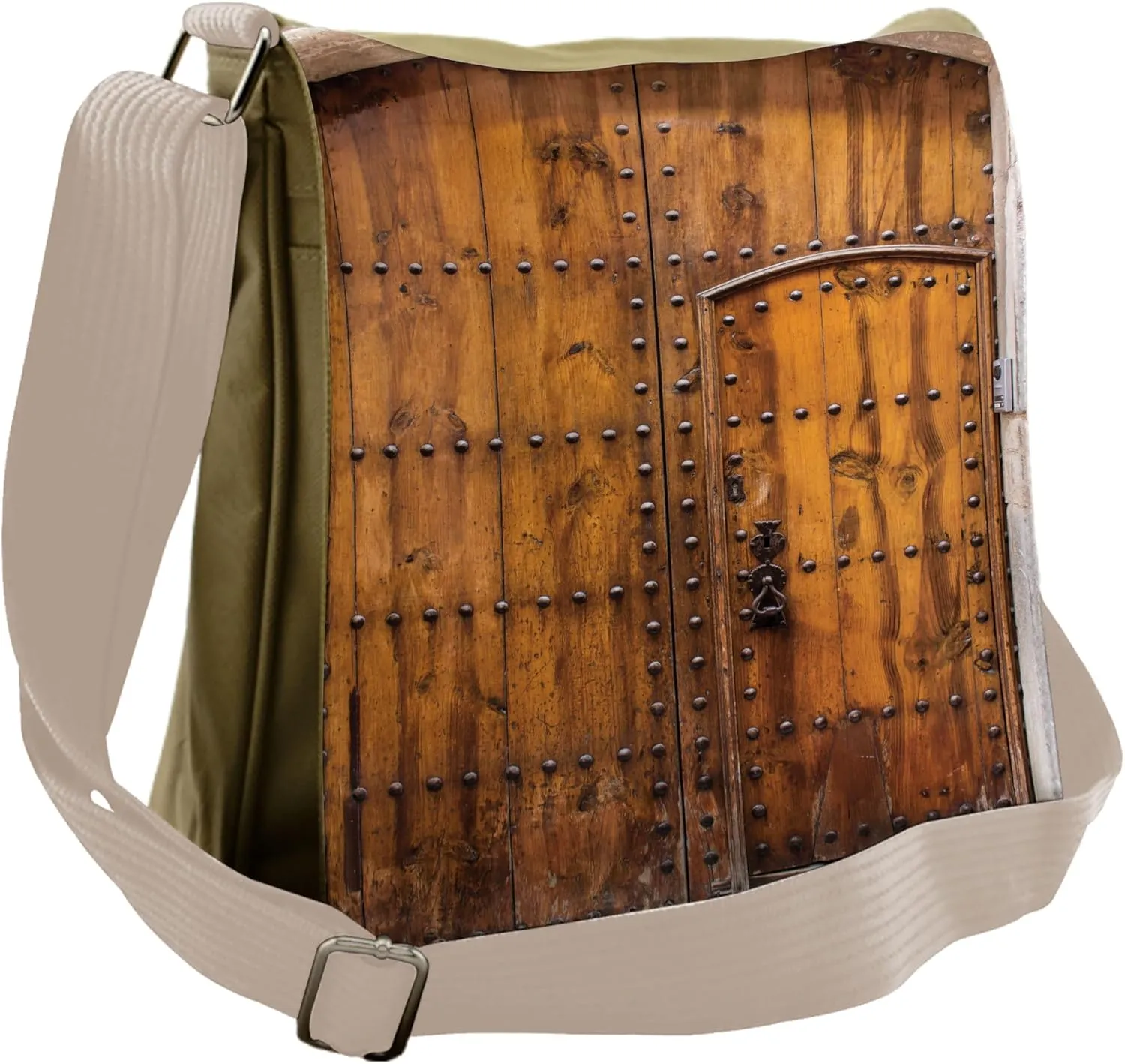 Lunarable Rustic Messenger Bag, Old Closed Doorway Picture, Unisex Cross-body