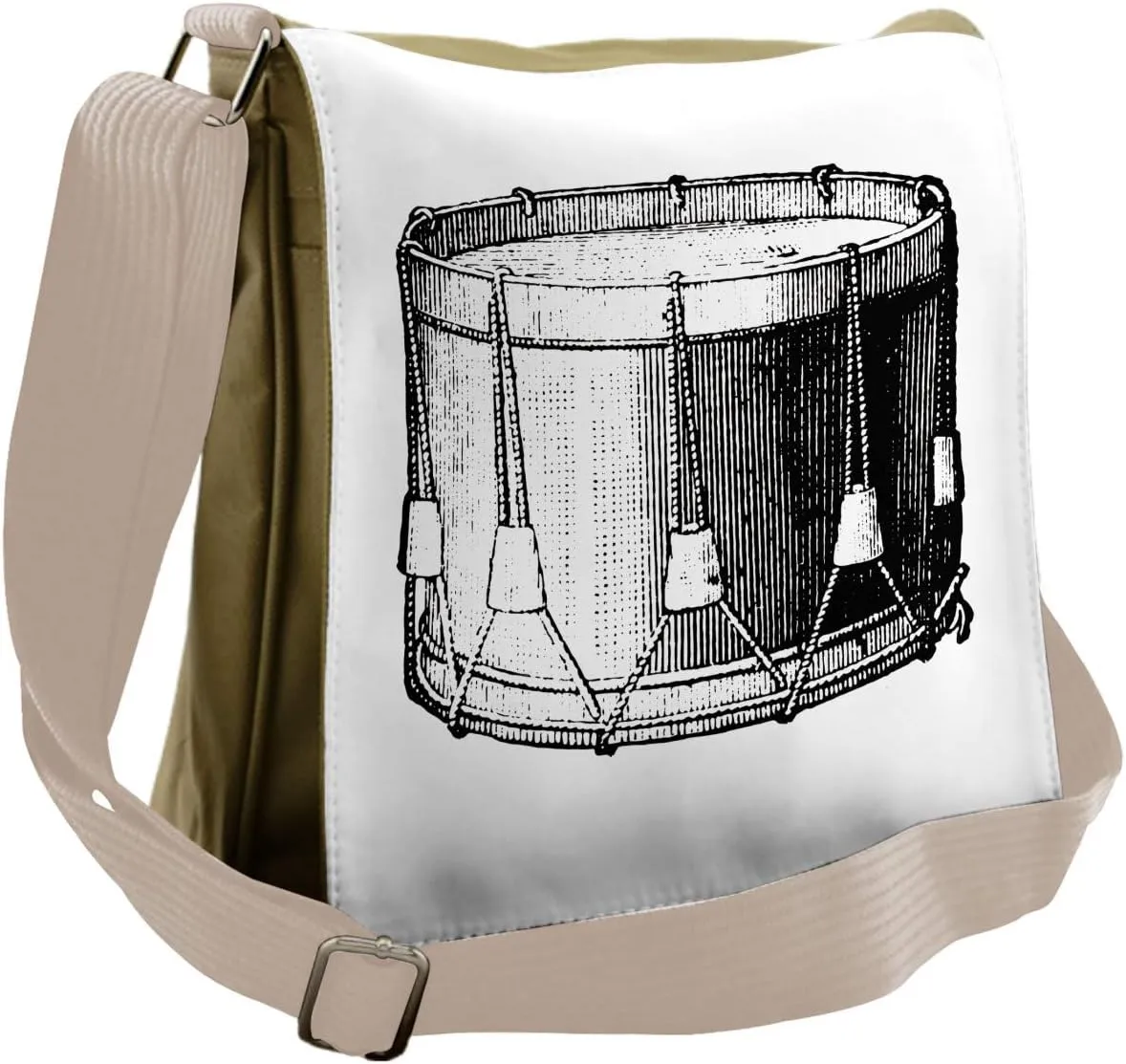 Lunarable Snare Drum Messenger Bag, Vintage Style Art Melody, Unisex Cross-body