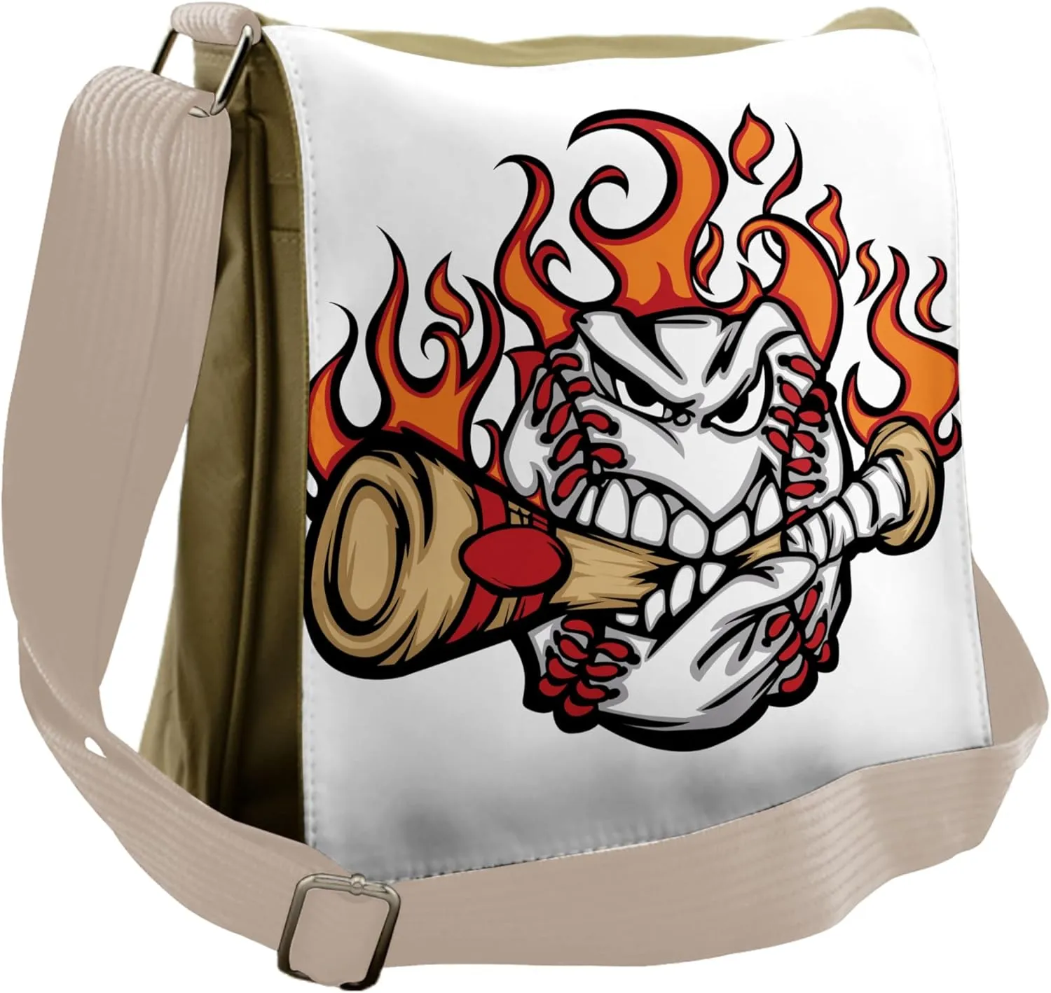 Lunarable Sports Messenger Bag, Face Bite Bat Stitches Form, Unisex Cross-body