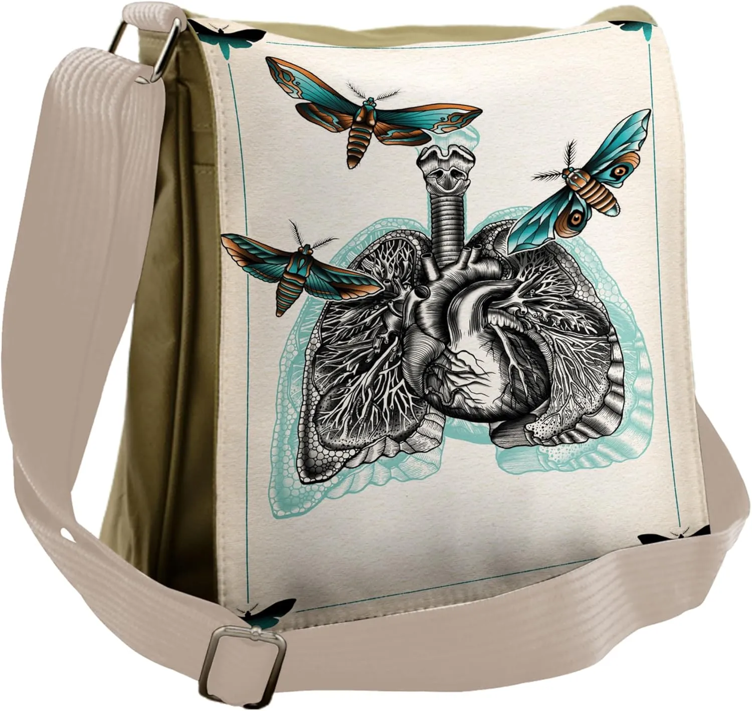 Lunarable Trippy Art Messenger Bag, Human Biology Lungs Moth, Unisex Cross-body
