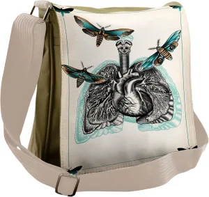 Lunarable Trippy Art Messenger Bag, Human Biology Lungs Moth, Unisex Cross-body