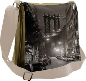 Lunarable Urban Messenger Bag, Manhattan Bridge at Night, Unisex Cross-body