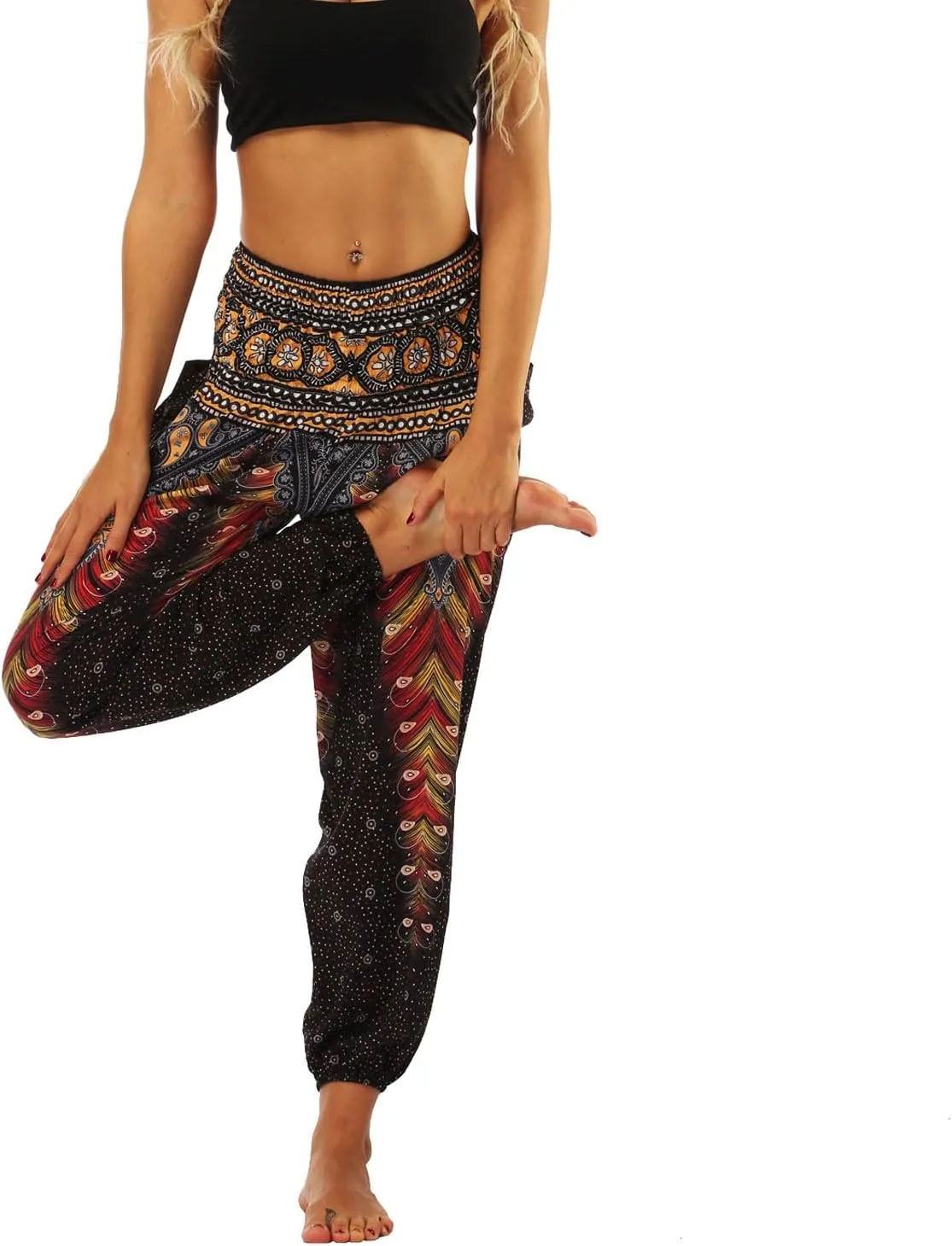 Lu's Chic Women's Boho Pants Harem Smocked Waist Yoga Hippie Palazzo Summer Beach Pants