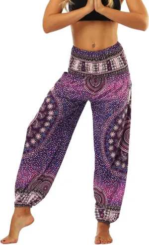 Lu's Chic Women's Boho Pants Harem Smocked Waist Yoga Hippie Palazzo Summer Beach Pants