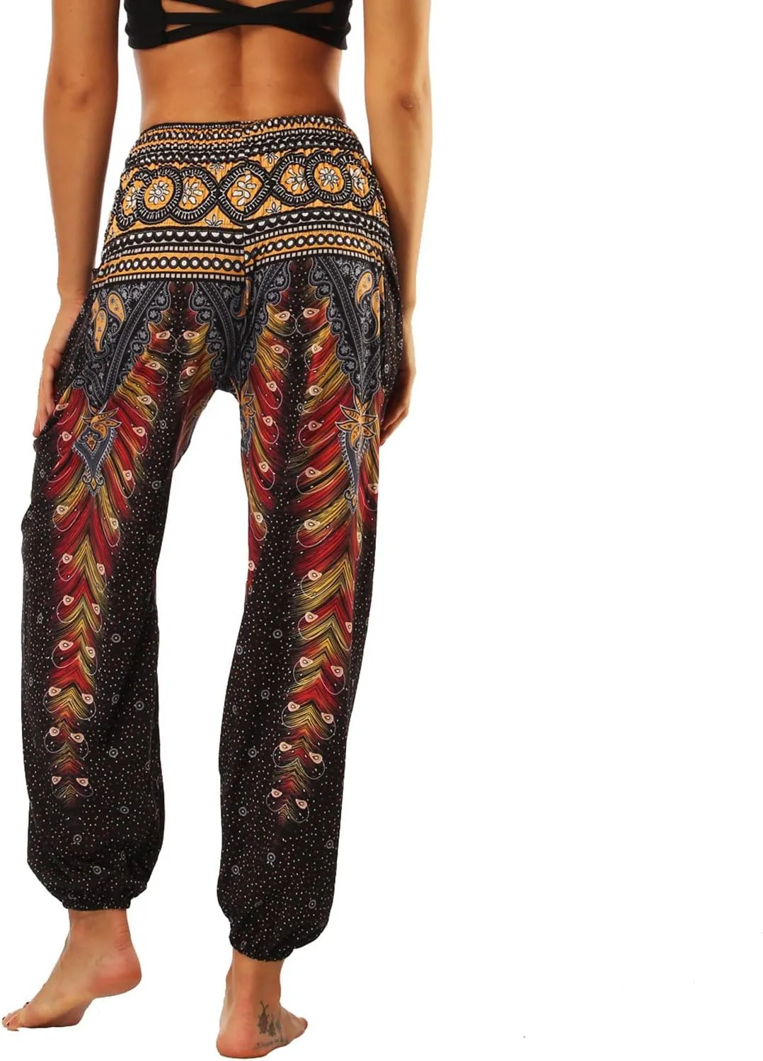 Lu's Chic Women's Boho Pants Harem Smocked Waist Yoga Hippie Palazzo Summer Beach Pants