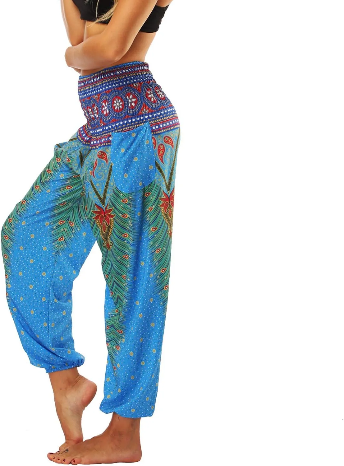 Lu's Chic Women's Boho Pants Harem Smocked Waist Yoga Hippie Palazzo Summer Beach Pants