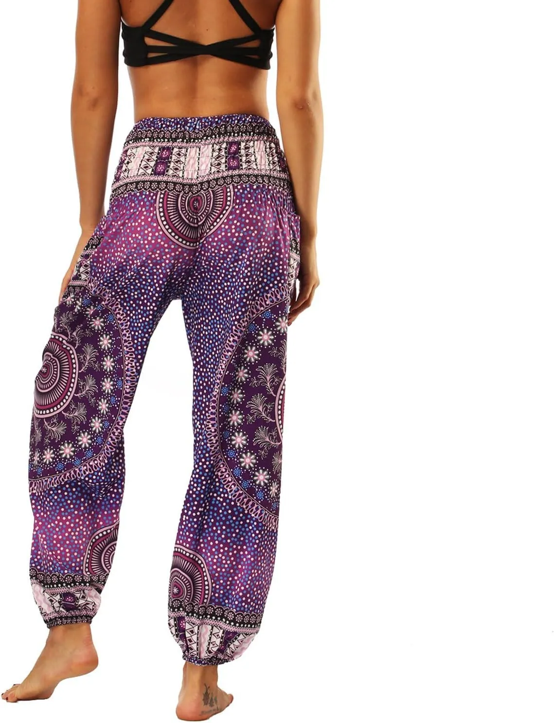 Lu's Chic Women's Boho Pants Harem Smocked Waist Yoga Hippie Palazzo Summer Beach Pants