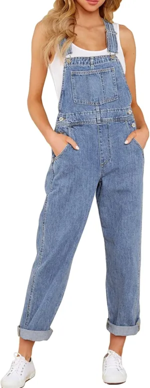 luvamia Women's Casual Stretch Adjustable Denim Bib Overalls Jeans Pants Jumpsuits