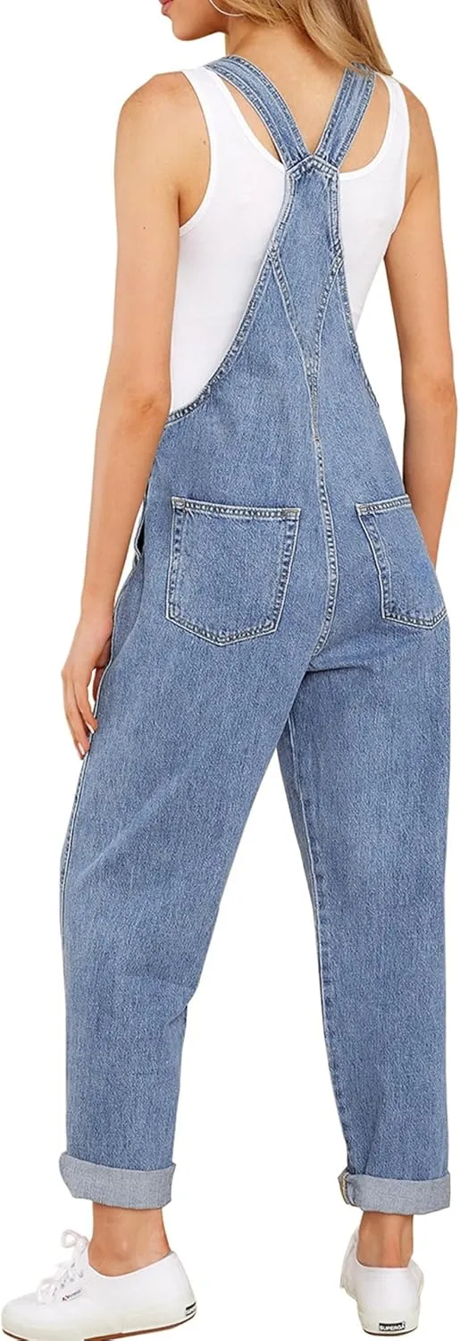 luvamia Women's Casual Stretch Adjustable Denim Bib Overalls Jeans Pants Jumpsuits