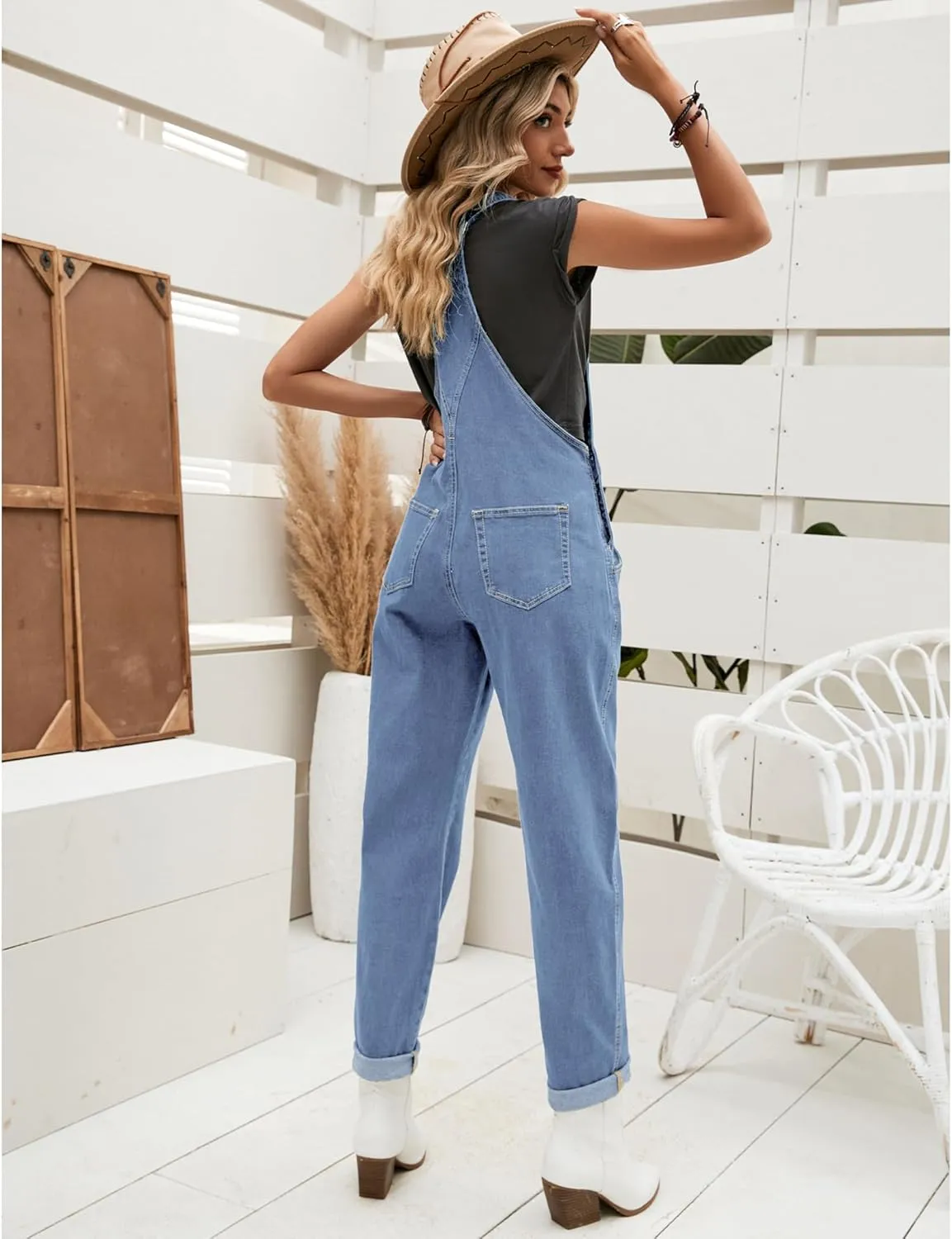 luvamia Women's Casual Stretch Adjustable Denim Bib Overalls Jeans Pants Jumpsuits