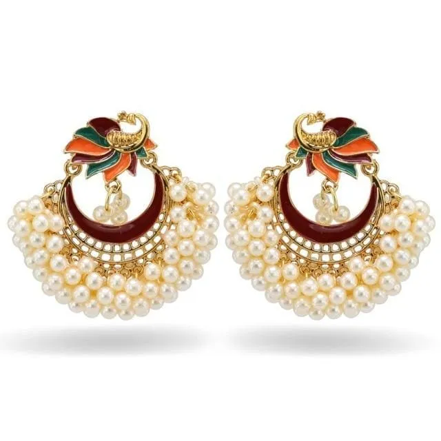 Luxury Indian Jhumki Earrings Simulated Pearls