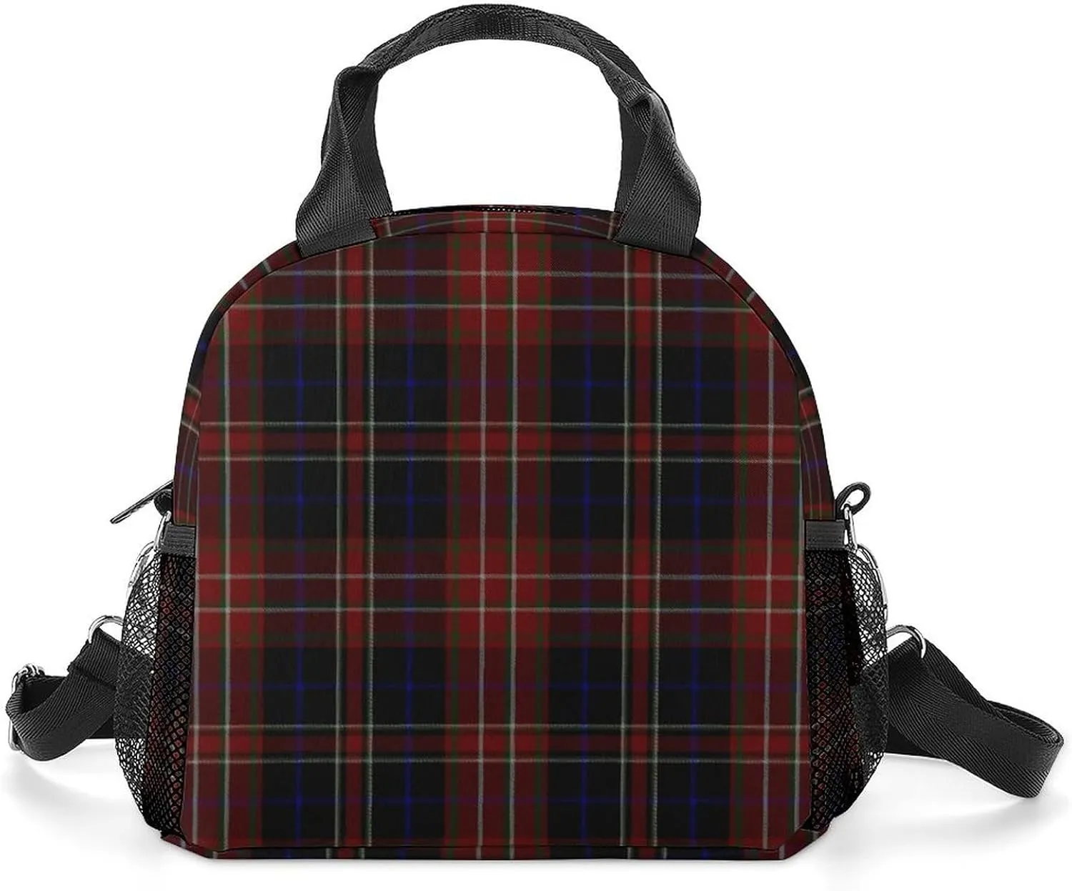 MacDonald Tartan Plaid Black Red Adjustable Shoulder Strap Insulated And Leak Proof Premium Lunch Bag Unisex