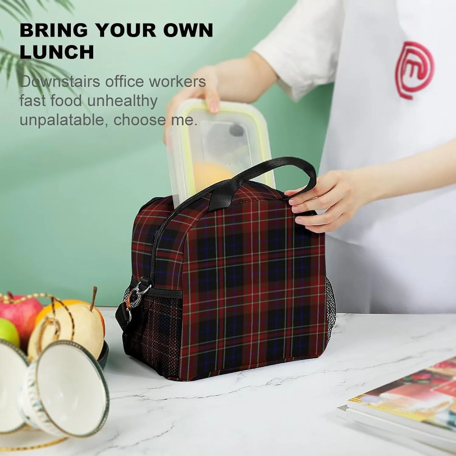 MacDonald Tartan Plaid Black Red Adjustable Shoulder Strap Insulated And Leak Proof Premium Lunch Bag Unisex