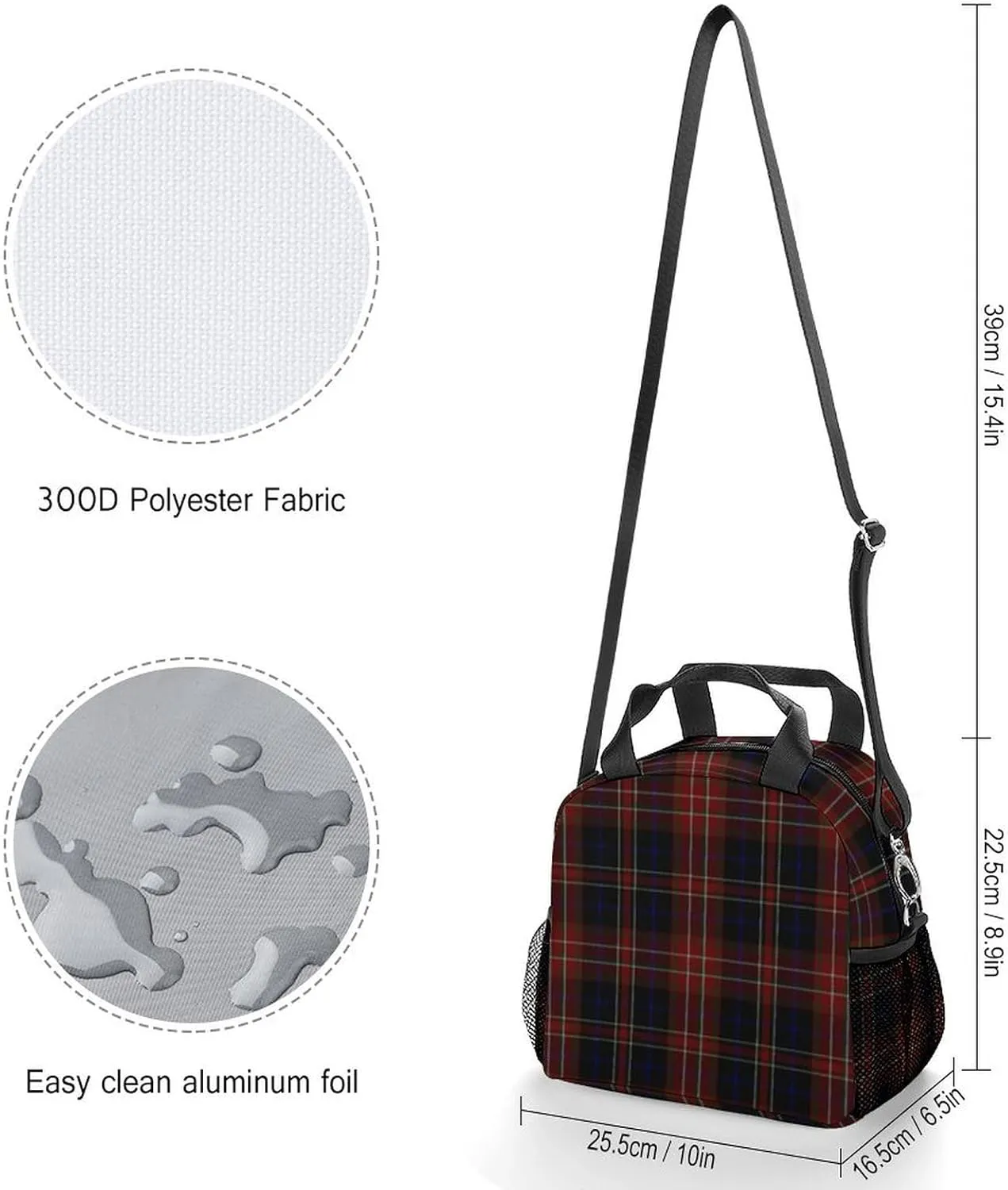 MacDonald Tartan Plaid Black Red Adjustable Shoulder Strap Insulated And Leak Proof Premium Lunch Bag Unisex