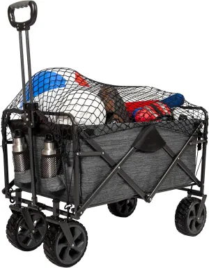 MacSports XL Heavy Duty Collapsible Outdoor Folding Camping Gear Grocery Cart Portable Lightweight Utility Adjustable Rolling Cart All Terrain Sports Beach Wagon with Cargo Net