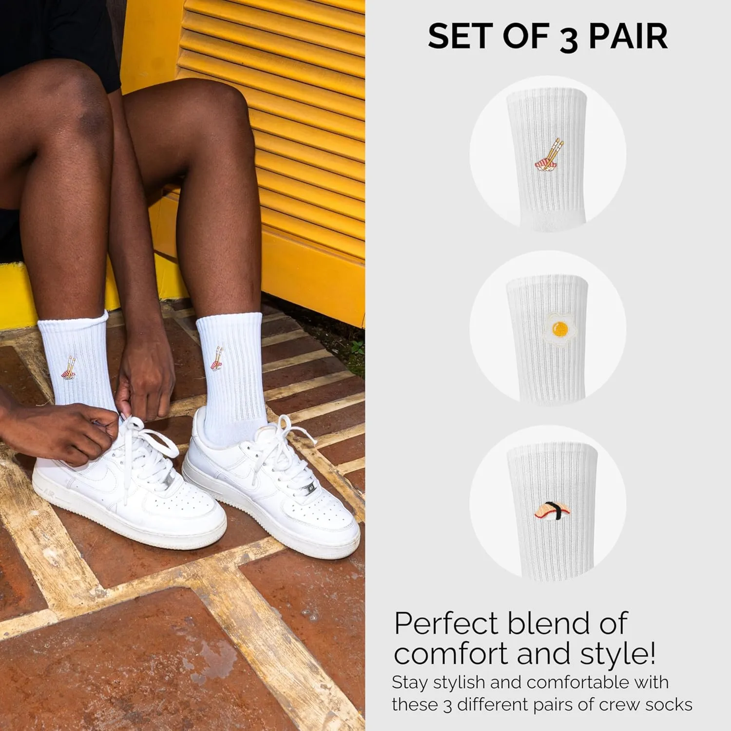 Made by Nami 3 Pairs of Graphic Socks for Men and Women Comfortable Cotton Novelty Crew Socks with Cool Embroidered Designs