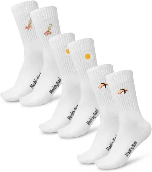 Made by Nami 3 Pairs of Graphic Socks for Men and Women Comfortable Cotton Novelty Crew Socks with Cool Embroidered Designs