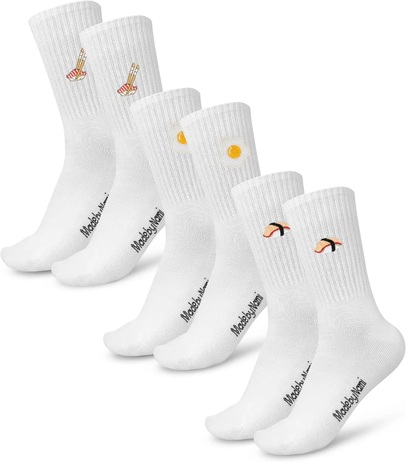 Made by Nami 3 Pairs of Graphic Socks for Men and Women Comfortable Cotton Novelty Crew Socks with Cool Embroidered Designs