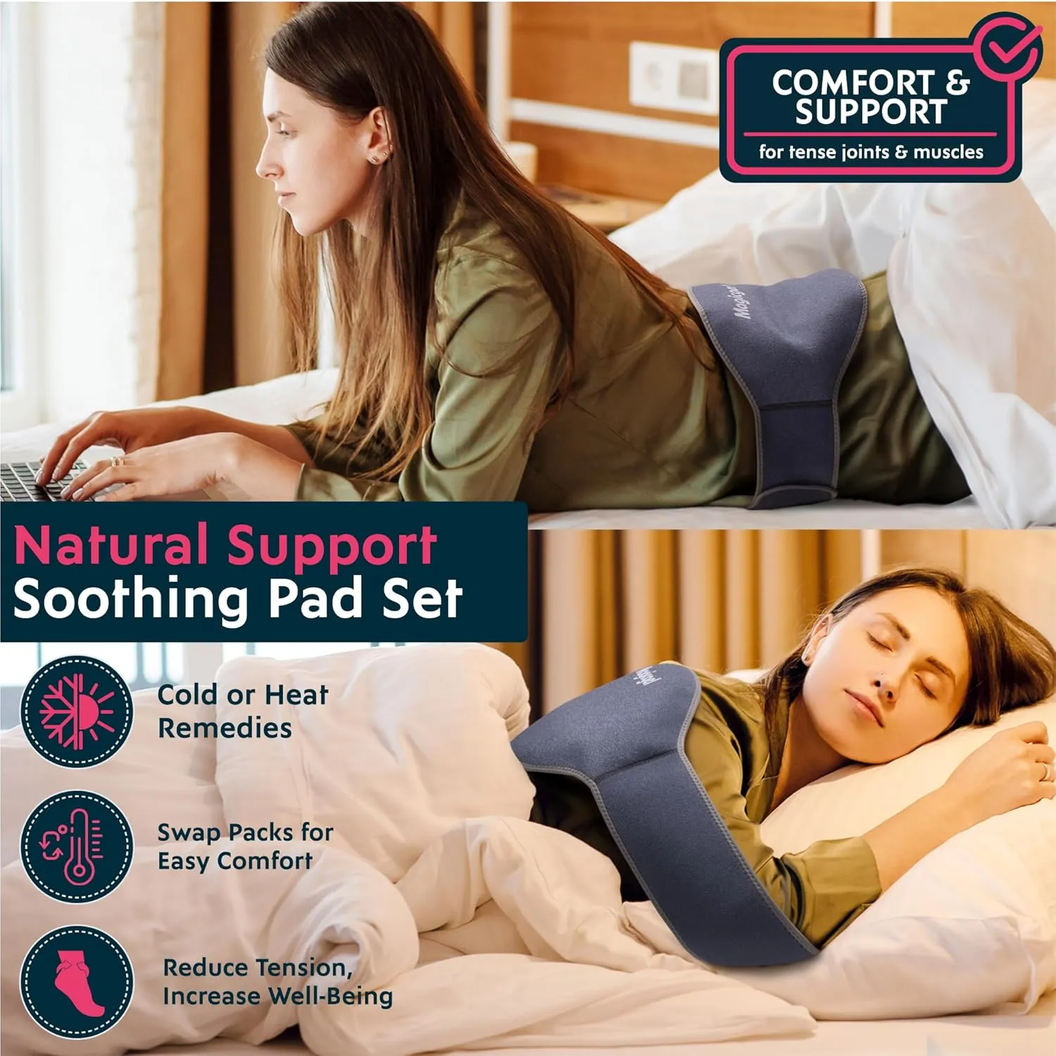 Magic Gel Ice Pack for Back Pain Relief | 2 Pack Reusable Lower Back Wrap for Hot or Cold Therapy | Relief for Lower Lumbar, Sciatic Nerve, Herniated or Degenerative Disc, Coccyx, Tailbone Pain