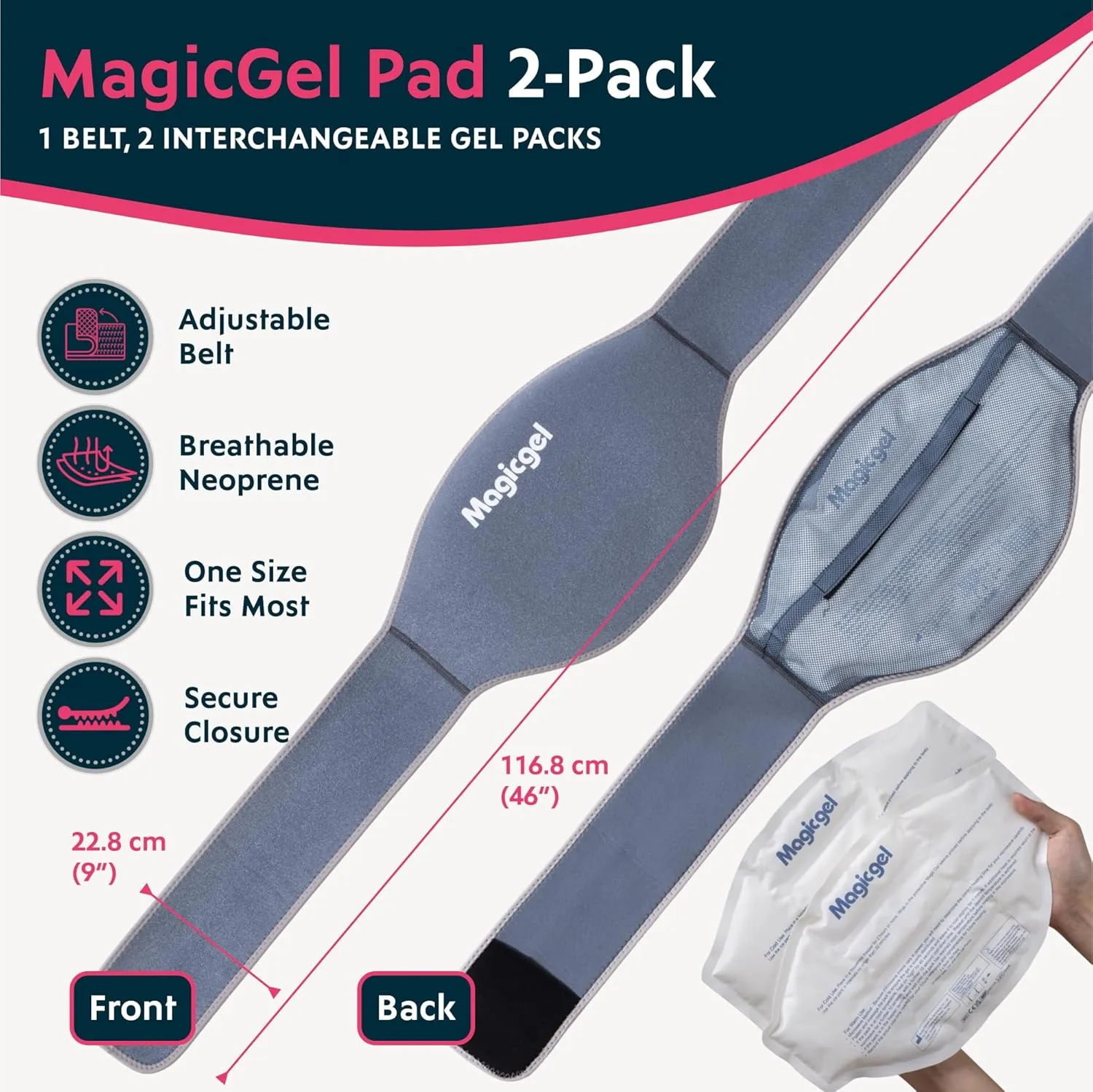 Magic Gel Ice Pack for Back Pain Relief | 2 Pack Reusable Lower Back Wrap for Hot or Cold Therapy | Relief for Lower Lumbar, Sciatic Nerve, Herniated or Degenerative Disc, Coccyx, Tailbone Pain