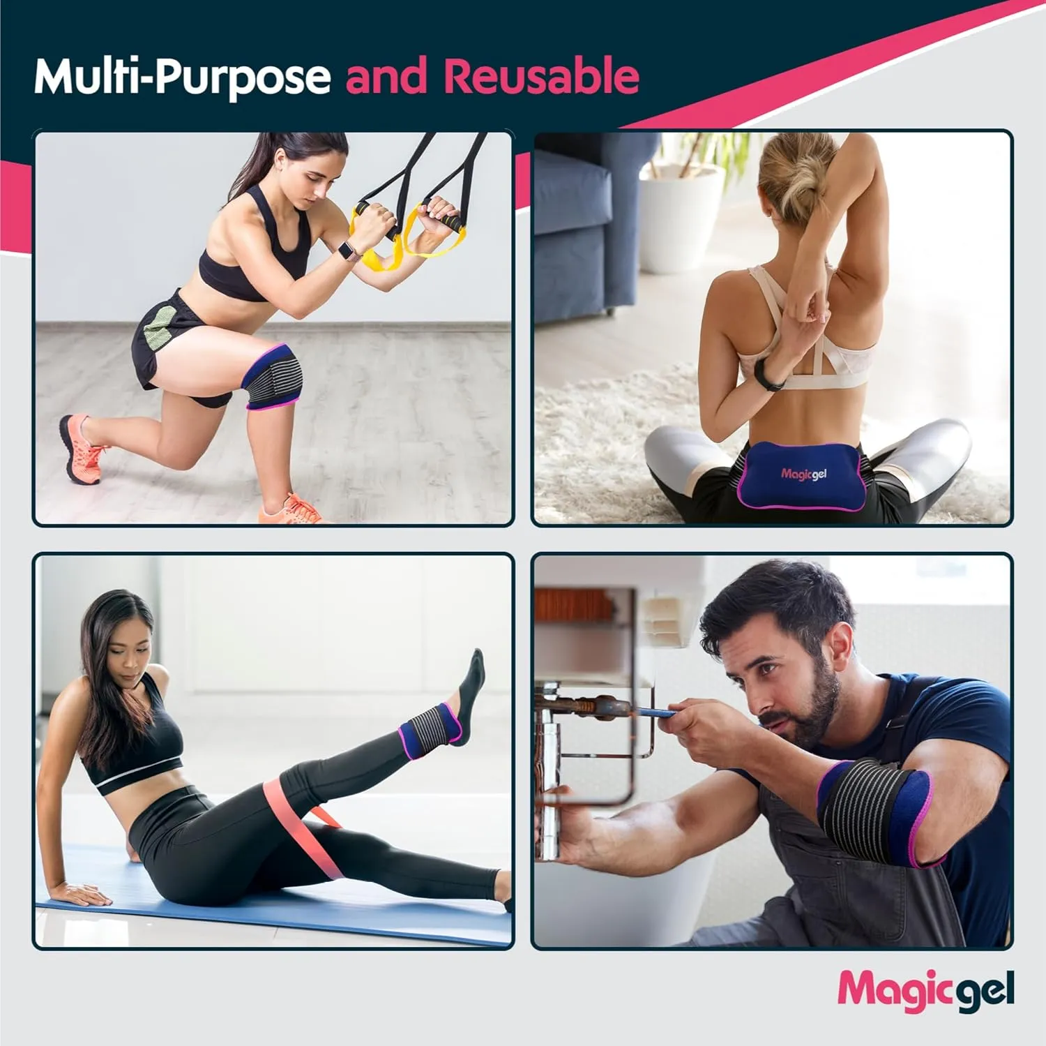 Magic Gel Ice Packs for Injuries Reusable (3 Pcs 11"x5.5") - FSA HSA Eligible | Flexible Wrap Around Gel Ice Pack Knees, Back, Shoulders, Arms and Legs | Hot and Cold Compress Cold Packs for Injuries