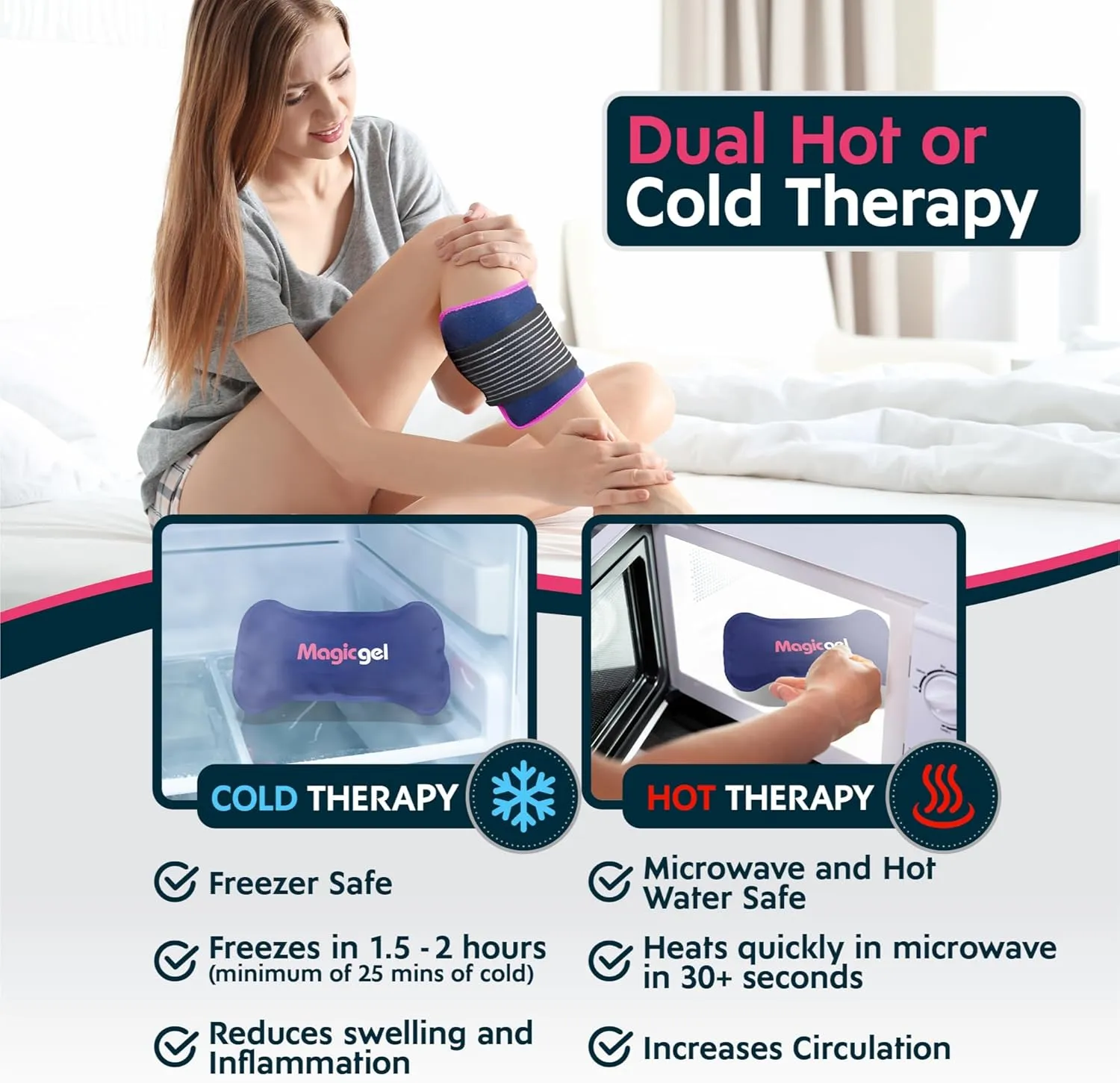 Magic Gel Ice Packs for Injuries Reusable (3 Pcs 11"x5.5") - FSA HSA Eligible | Flexible Wrap Around Gel Ice Pack Knees, Back, Shoulders, Arms and Legs | Hot and Cold Compress Cold Packs for Injuries