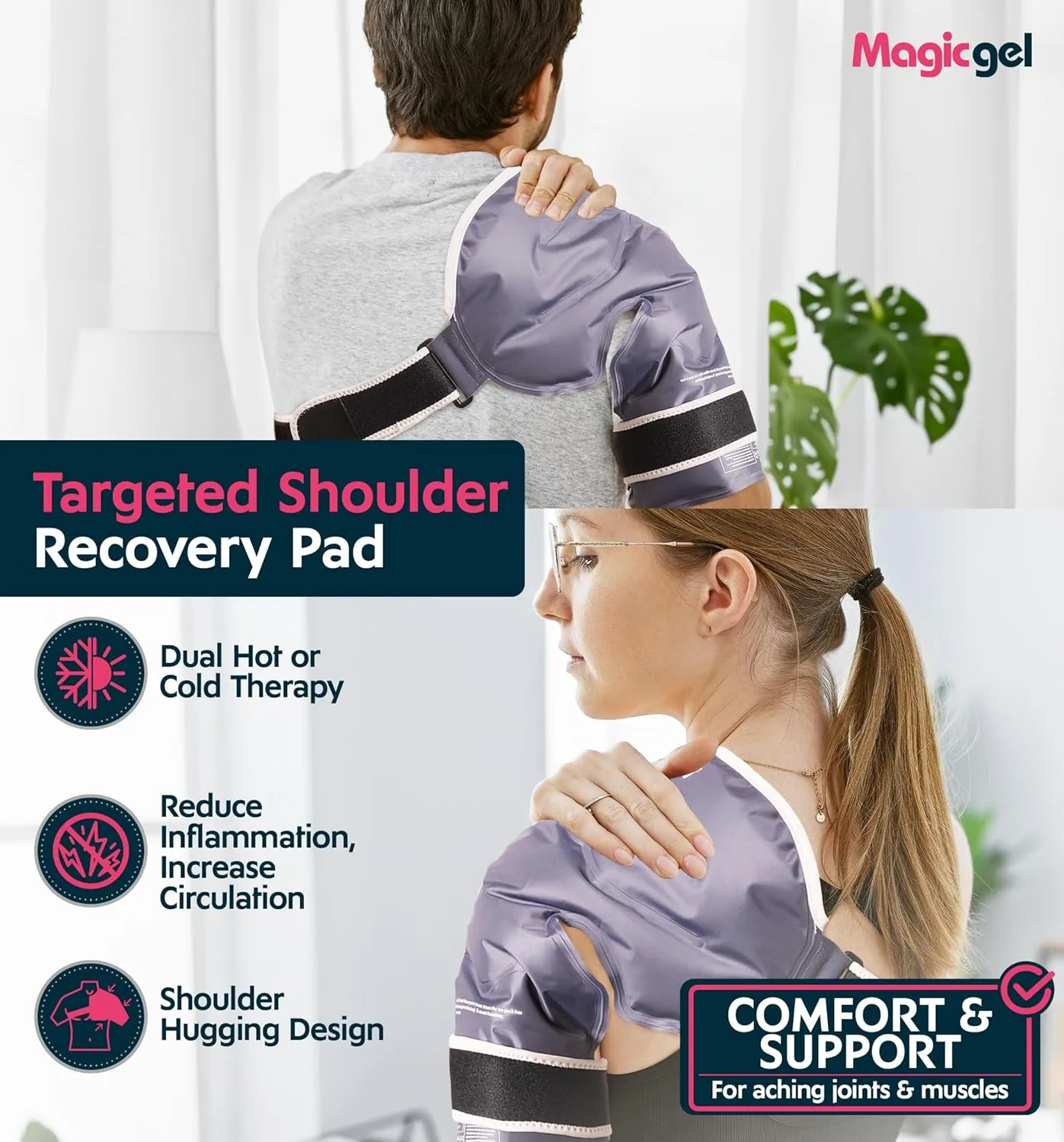 Magic Gel Shoulder Ice Pack Wrap - Reusable and Adjustable Arm Sling for Cold Shoulders Compression Men Women Pitchers Rotator Cuff - Easy to Freeze - Medcosa Blue