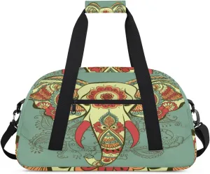 Mandala Elephant Head Gym Duffel Bag for Men Women Bohemian Sports Tote Bag with Adjustable Shoulder Strap for Dance Gymnastics Traveling Outdoor Camping Overnight Stay