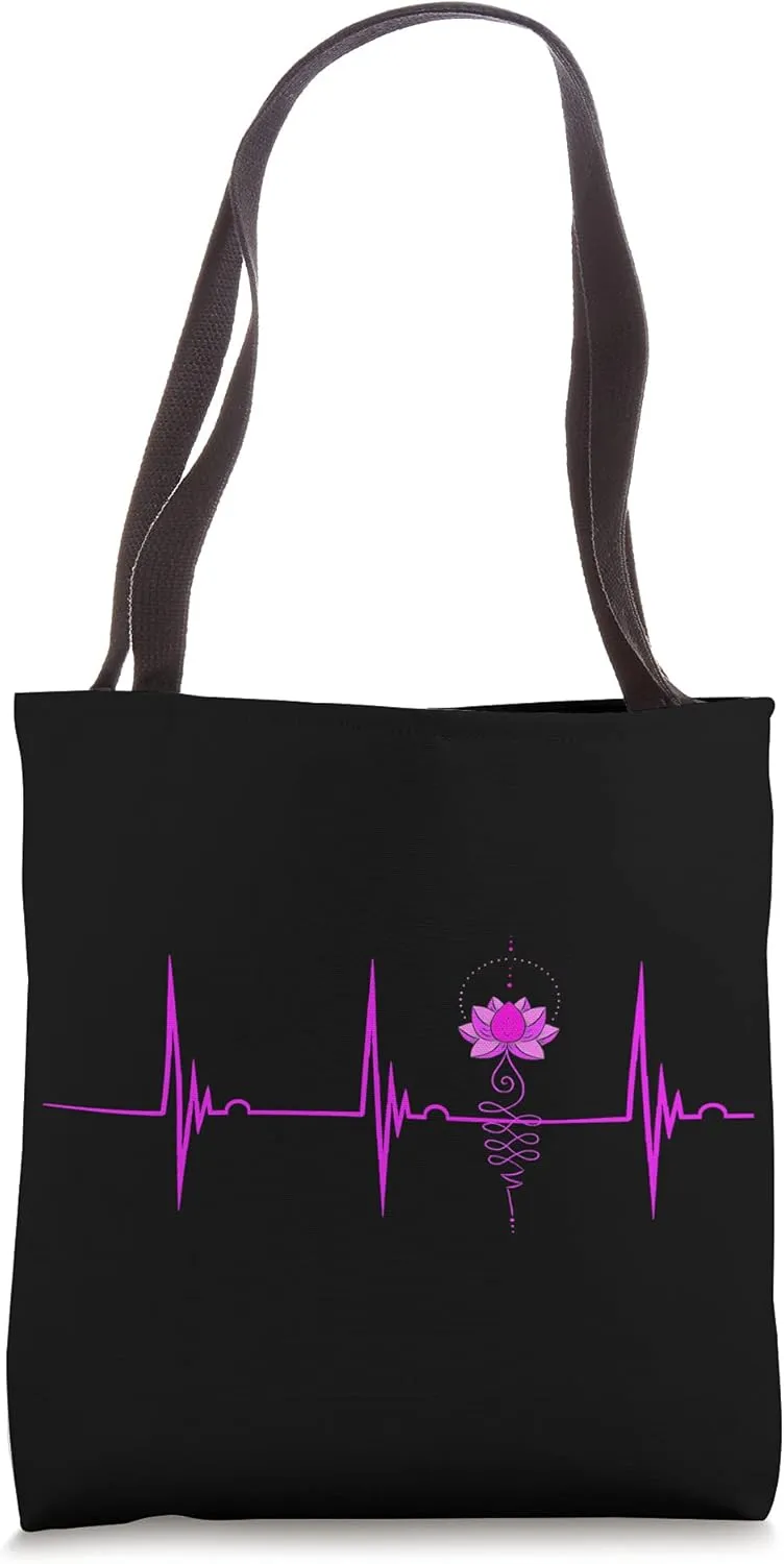 Mandala Unalome Lotus Tree Heartbeat EKG Pulse Meditation Tote Bag
