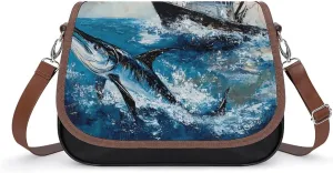 Marlin Fish Fishing Boat Sailing Ship Crossbody Bags for Women Shoulder Bag Flap Handbags Leather Cross Body Purse