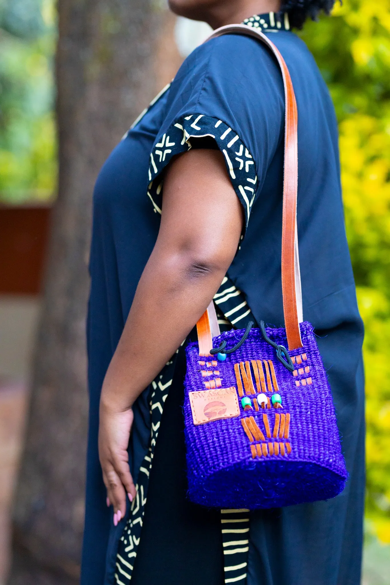 Marrakech Handwoven Sisal & Leather Drawstring Bag | Artisanal Craft with a Bohemian Flair