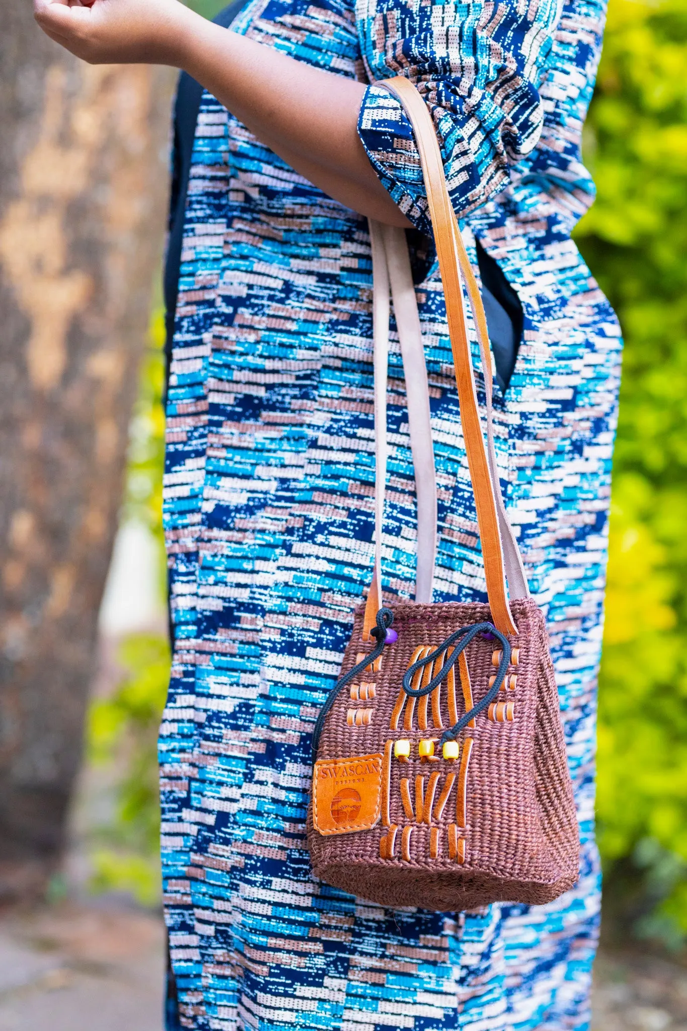 Marrakech Handwoven Sisal & Leather Drawstring Bag | Artisanal Craft with a Bohemian Flair