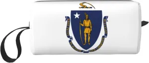Massachusetts State Flag print Multi-Purpose Cosmetic Bag with Zipper Canvas Makeup Bag, Travel Toiletry Pouch, Pencil Bag
