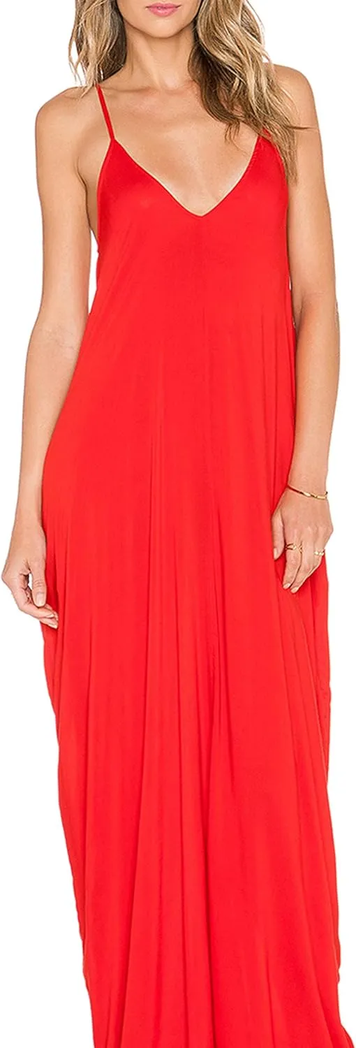 May&Maya Women's Low V-Neck and Low V-Back Maxi Dress