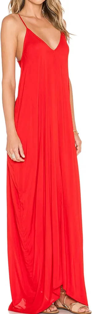 May&Maya Women's Low V-Neck and Low V-Back Maxi Dress