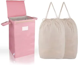 MCleanPin 210L Pink Laundry Hamper with Lid and 2 Removable Bags, Collapsible Dirty Clothes Hamper with Handles, Foldable Baby Nursery Hamper Dorm Room Storage Girls College Hamper(Rose Pink)