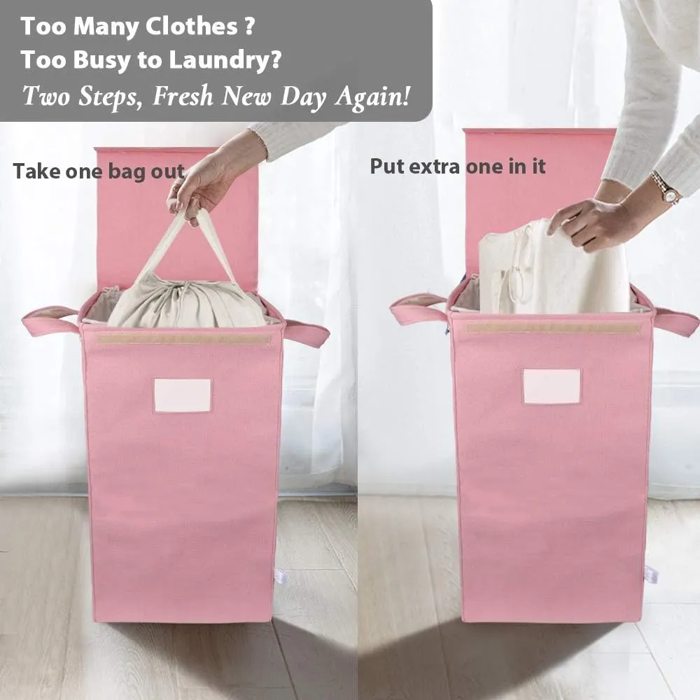 MCleanPin 210L Pink Laundry Hamper with Lid and 2 Removable Bags, Collapsible Dirty Clothes Hamper with Handles, Foldable Baby Nursery Hamper Dorm Room Storage Girls College Hamper(Rose Pink)