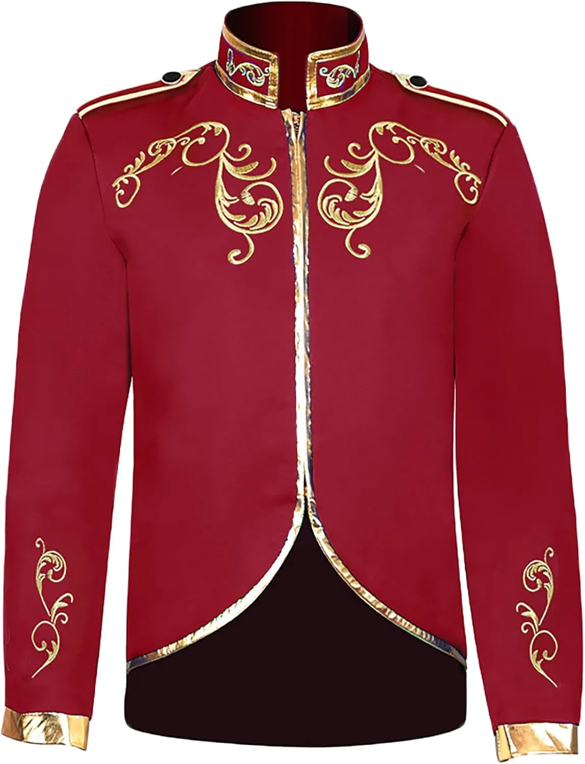 Men Gold Embroidered Jacket Prince Charming Costume Palace Suit Court Uniform Cosplay Officer Medieval,Red-3XL