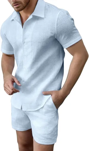 Men's 2 Piece Short Sets Summer Outfits Short Sleeve Solid Color Breathable Polo Shirt & Shorts Set Casual Beach Outfits