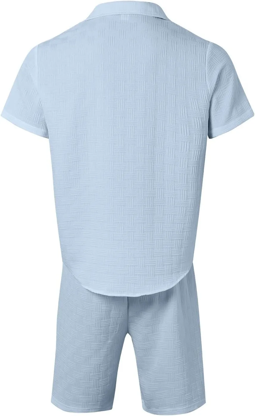 Men's 2 Piece Short Sets Summer Outfits Short Sleeve Solid Color Breathable Polo Shirt & Shorts Set Casual Beach Outfits