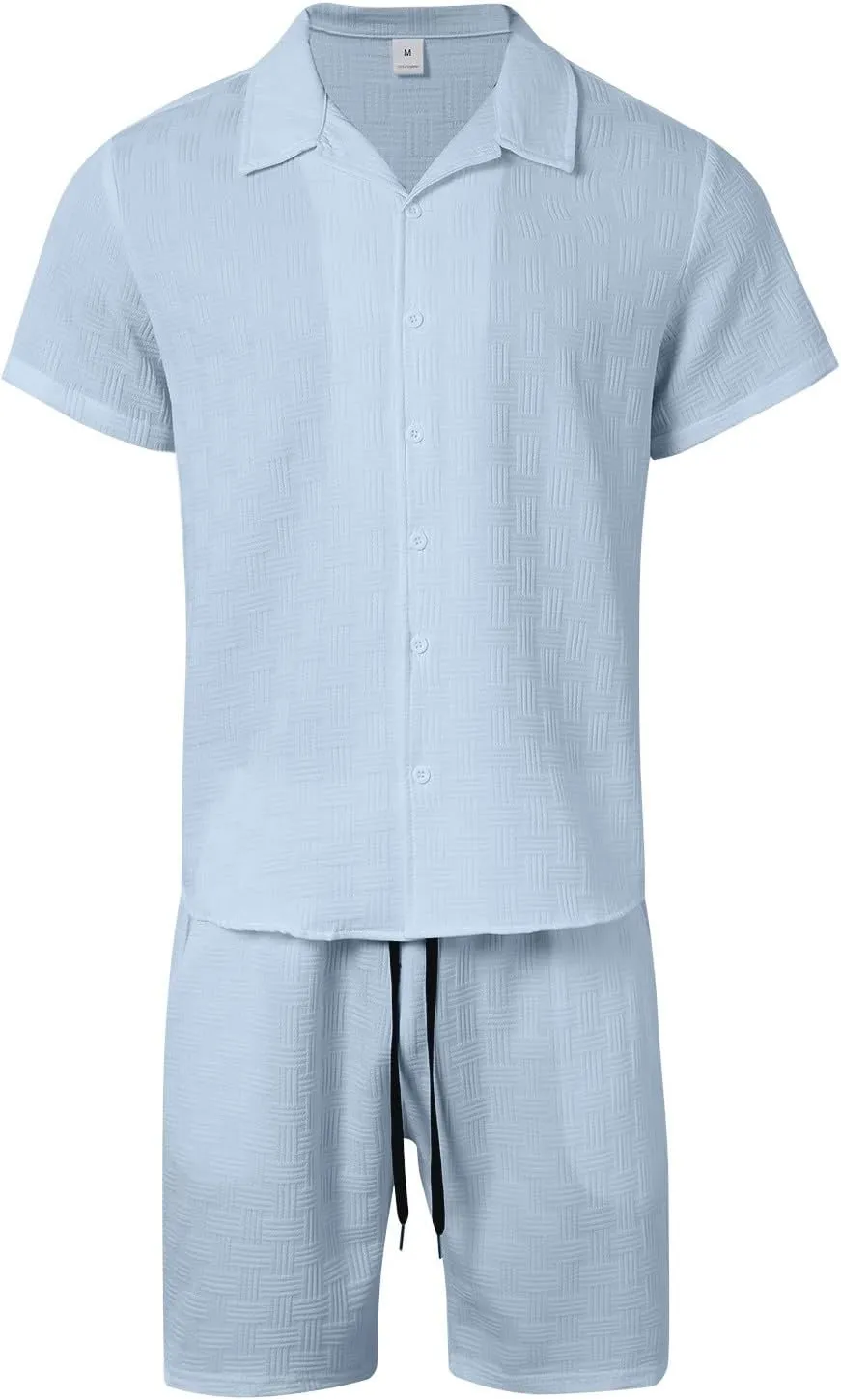 Men's 2 Piece Short Sets Summer Outfits Short Sleeve Solid Color Breathable Polo Shirt & Shorts Set Casual Beach Outfits
