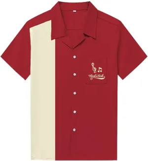 Men's 50s Male Clothing Cotton Men Shirts Short Sleeve Vintage Fifties Bowling Casual Button-Down Shirts