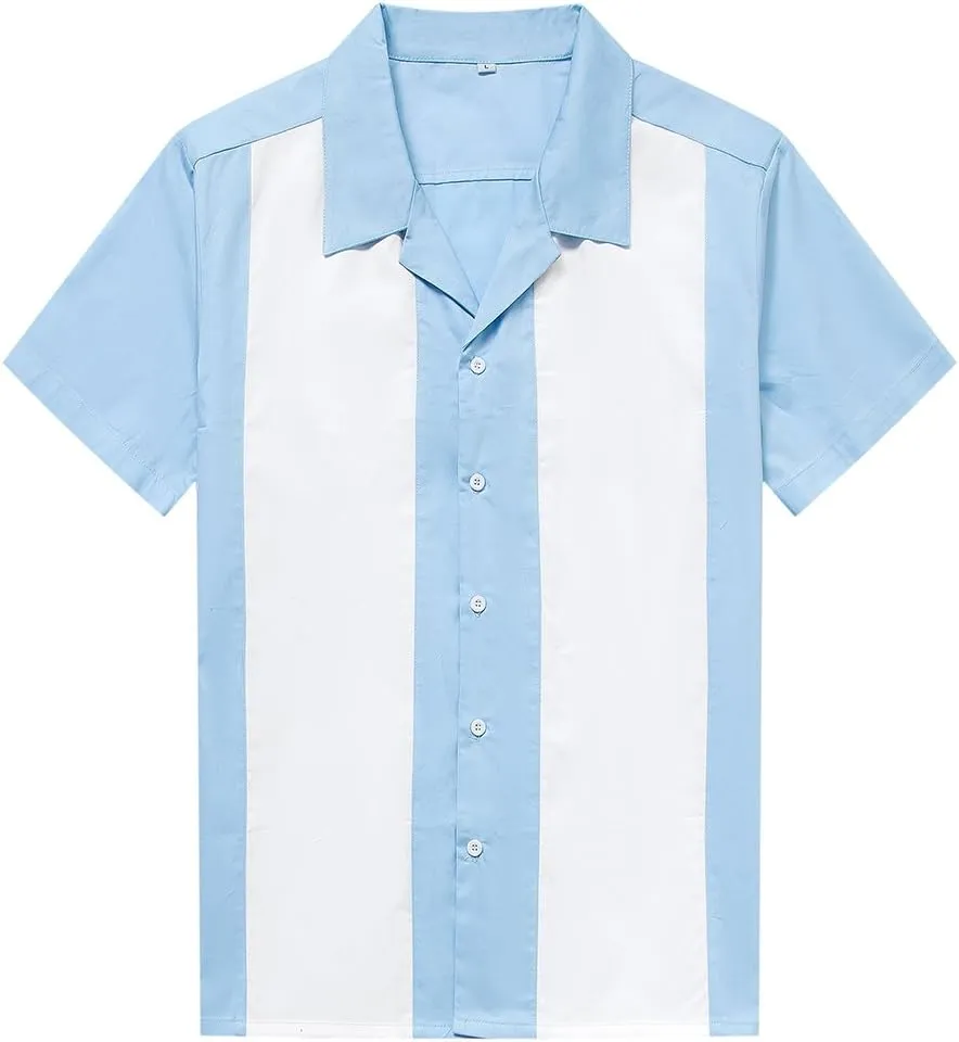 Men's 50s Male Clothing Rockabilly Style Cotton Mens Shirts Short Sleeve Fifties Bowling Casual Button-Down Shirts
