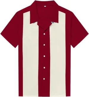 Men's 50s Male Clothing Rockabilly Style Cotton Mens Shirts Short Sleeve Fifties Bowling Casual Button-Down Shirts