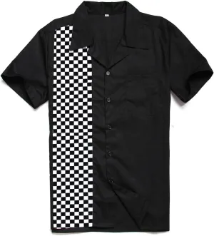 Men's 50s Male Clothing Rockabilly Style Cotton Mens Shirts Short Sleeve Fifties Bowling Casual Button-Down Shirts