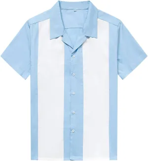 Men's 50s Male Clothing Rockabilly Style Cotton Mens Shirts Short Sleeve Fifties Bowling Casual Button-Down Shirts