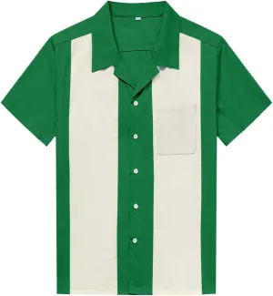 Men's 50s Retro Camp Rockabilly Style Cotton Mens Shirts Short Sleeve Fifties Bowling Casual Dress Shirts