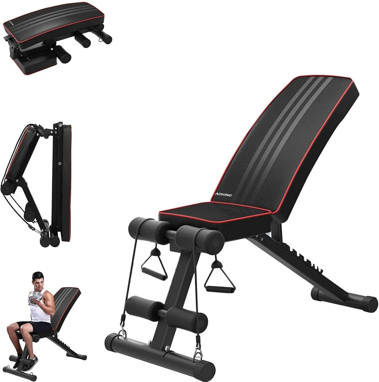 Men's and Women's Fitness Foldable Weight Bench Dumbbell Chair,Height Adjustable Utility Weight Benches Exercise Flat with Fitness Rope,Suitable for Men/Women Home Gym Full Body